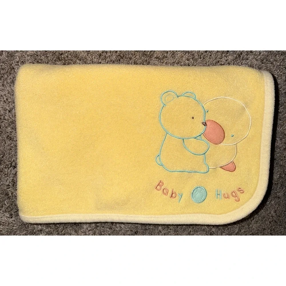 Vtg Carter's‎ Child Of Mine Unisex Blanket Baby Hugs Bear Duck Yellow Fleece